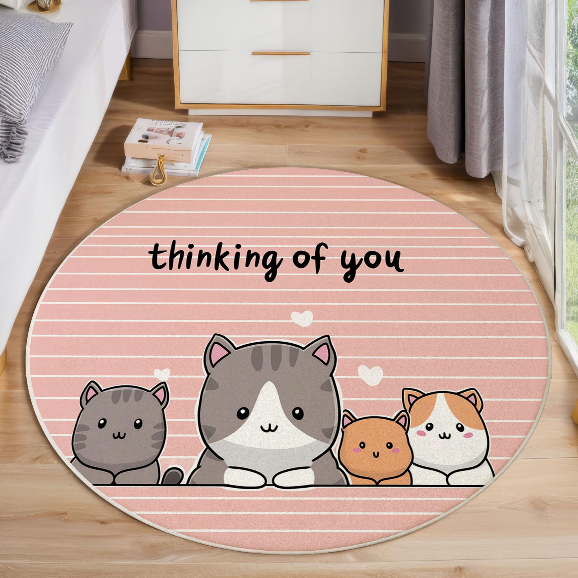 Tapis rond de chat kawaii pour chambre de fille et dortoir doux