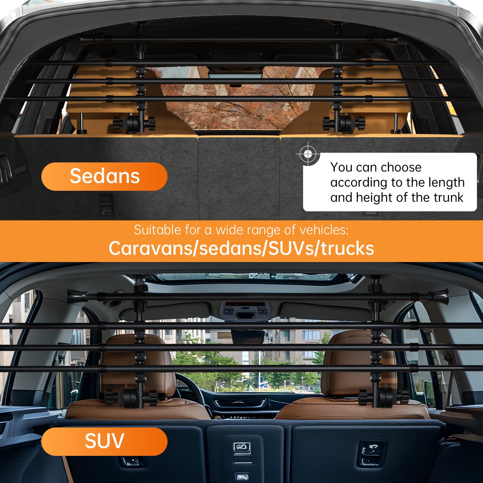 Topteng Barrière réglable en métal pour animaux de compagnie pour SUV, voitures et camions - Barrière de voyage pour grands chiens - Robuste et sécurisée, facile à installer et à ranger - Véhicules