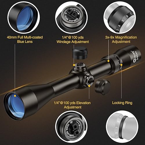 Vista 13 de CVLIFE 3-9x40 Optics R4 Retícula Crosshair Alcance con soportes de alcance Negro