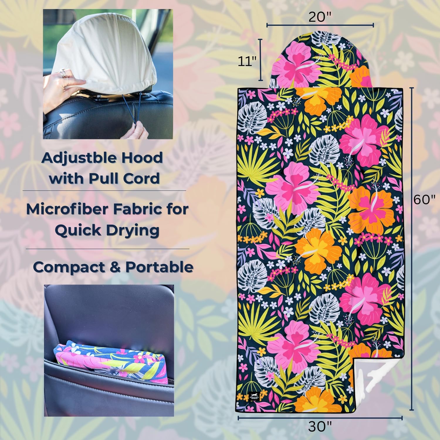 Gone For a Run Car Seat Towel Cover – Microfiber Hooded Seat Cover – 30” x 60” Moisture-Wicking Running Seat Protector for Runners – Aloha