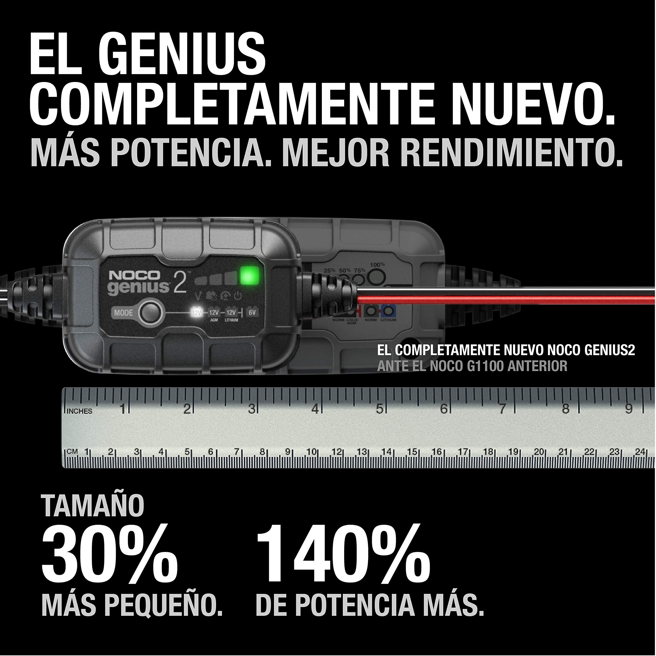 NOCO GENIUS2: Cargador Inteligente de baterías 2A 6V/12V – Mantenedor automático y desulfatador – Protección contra sobrecarga y compensación térmica – para baterías de Plomo y Litio