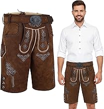 Men's Lederhosen Short I 100% Genuine Leather I Traditional Leather Trousers with Belt I Ideal for Your Oktoberfest Outfit I Traditional Traditional Trousers Men I Brown, Dark Brown