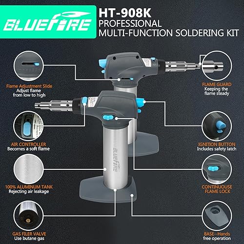 Miniatura 2 de BLUEFIRE HT-908K Kit de soldador de butano portátil, mini antorcha multifunción para quema de madera, cuchillo caliente, soldadura, autoencendido,