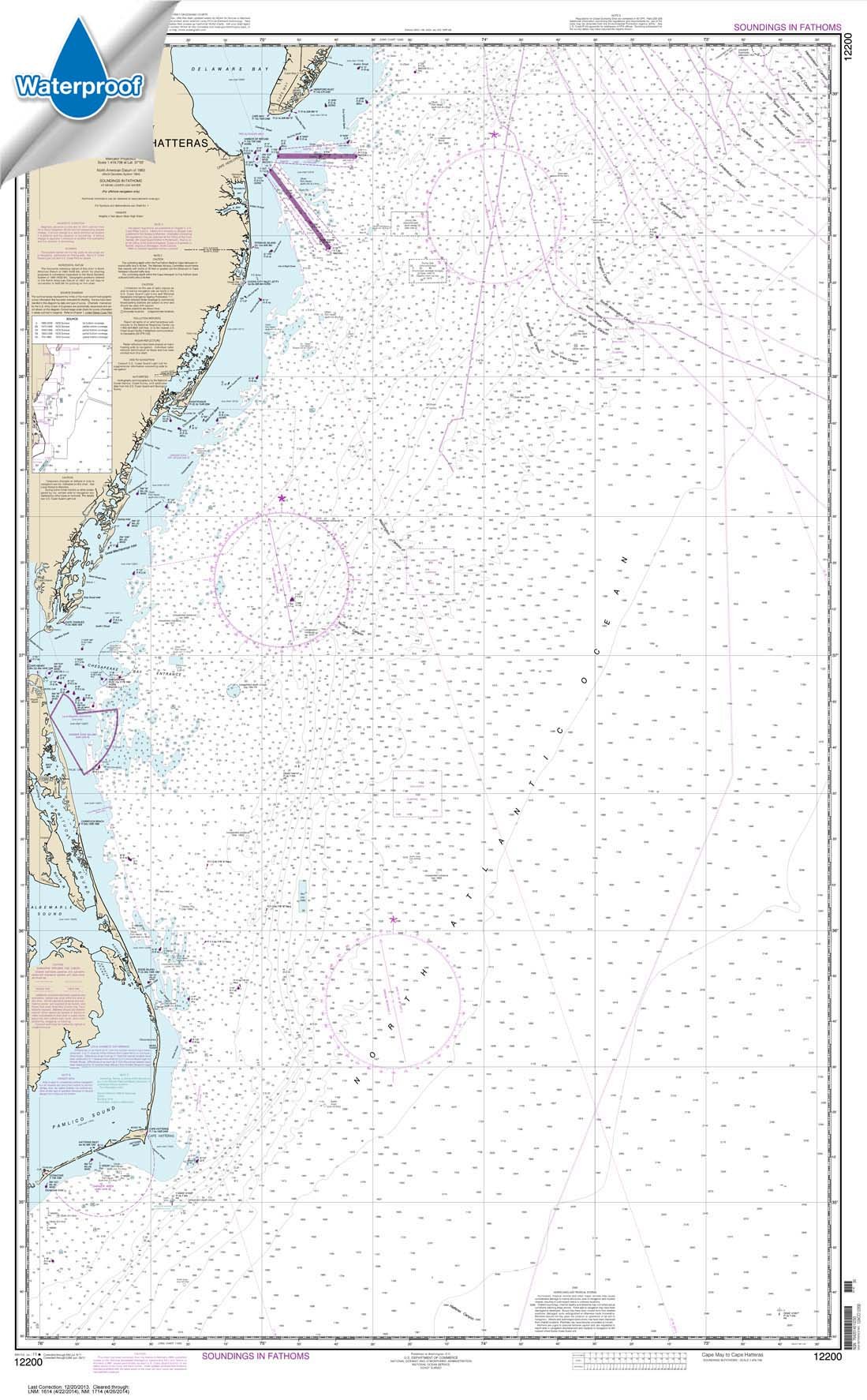 NOAA Chart 12200: Cape May to Cape Hatteras 32.6 x 52.6 (Waterproof)