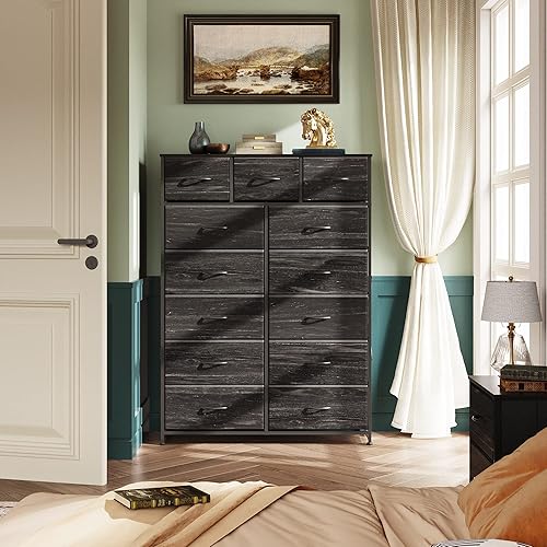 Miniatura 4 de WLIVE Cómoda alta para dormitorio con 13 cajones, unidad organizadora de tocador, cómoda de tela para dormitorio, armario, cómoda, marco de acero,