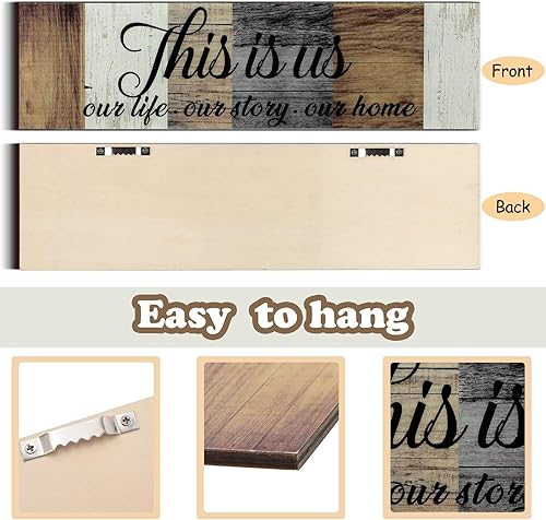 Miniatura 4 de Jetec Letrero de madera familiar de 3 piezas con texto en inglés "This Is Us", decoración rústica de madera para el hogar, decoración de pared