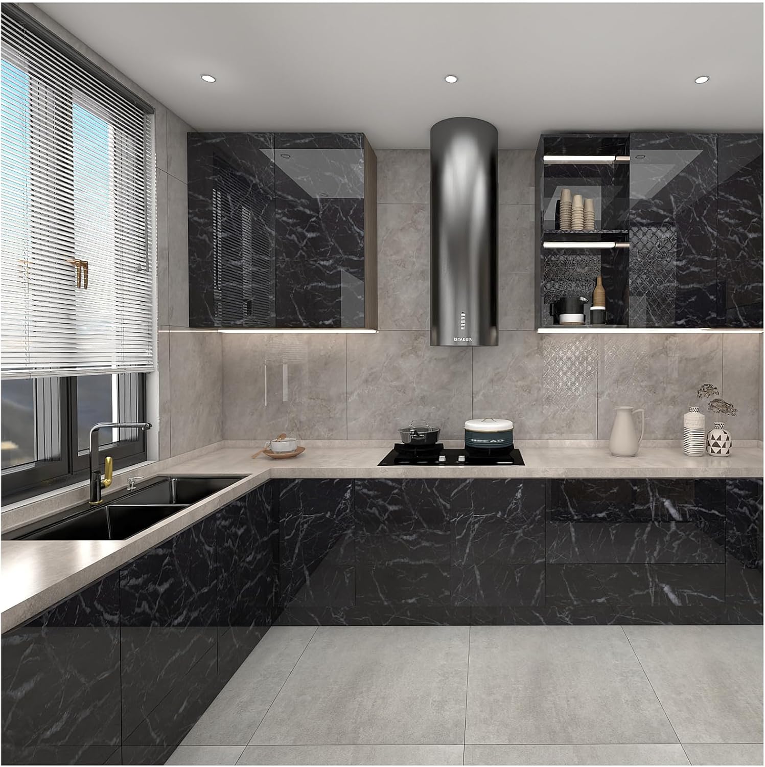 Peel and Stick Black Marble Wallpaper Contact Paper Self Stick Waterproof Removable Glossy Vinyl Home Décor for Countertop Living Room Kitchen 23.6"x196"