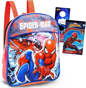 Marvel Spiderman Mini Backpack - 4 Pc Bundle with 11" Spidey School Bag, Stickers, and More | Spiderverse Preschool Supplies for Kids