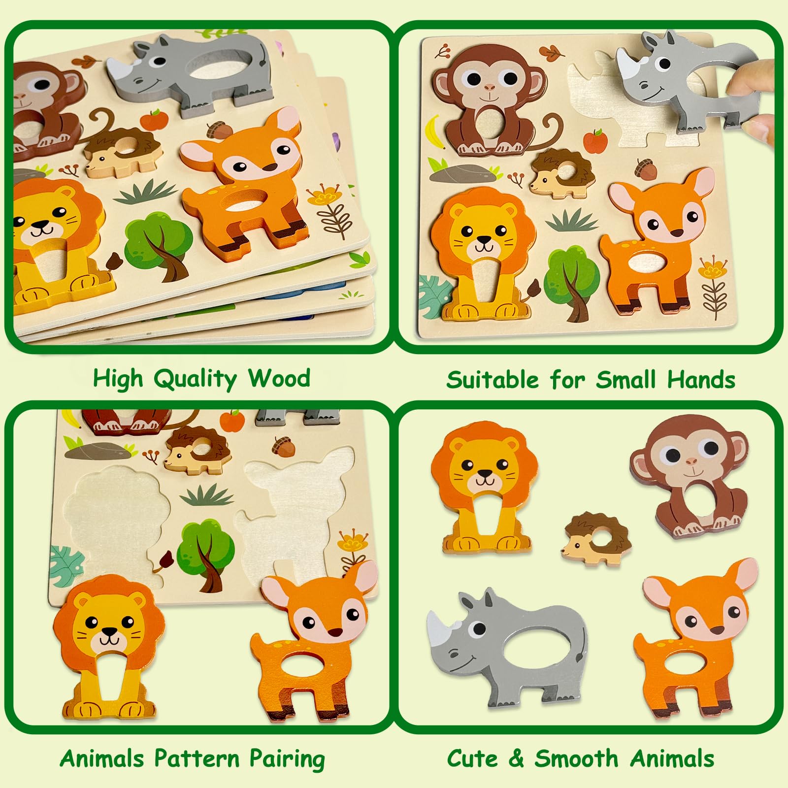 Puzzle en Bois Bebe 1 an 4 Pièces Animaux Montessori Jouet Educatif pour Enfant