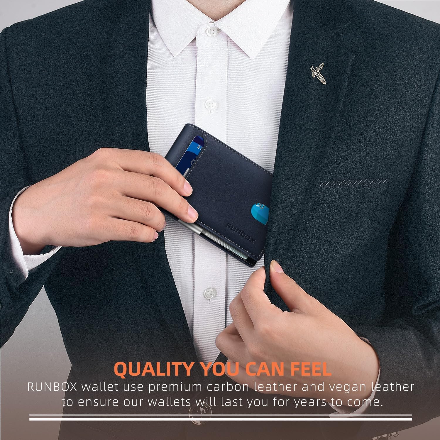 RUNBOX Slim Wallets for Men - Leather Money Clip Mens Wallet - RFID Blocking Front Pocket Bifold Wallet - Thin Credit Card Holder with Gift Box - Image 4