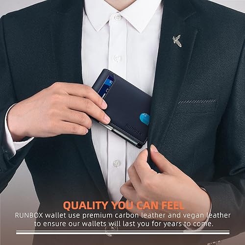 Miniatura 124 de RUNBOX - Carteras delgadas para hombre, cartera de piel con pinza para el dinero, cartera de bolsillo frontal con bloqueo RFID, tarjetero Negro