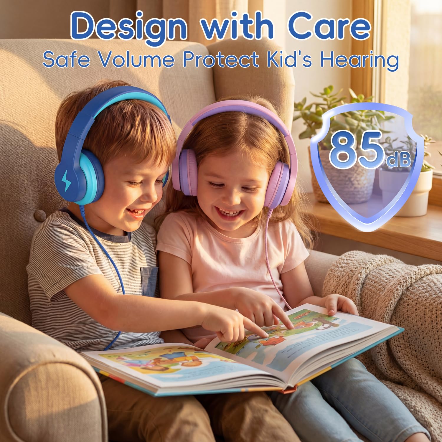 Candy Bila Cuffie per bambini, cuffie cablate per bambini sopra l'orecchio con microfono, limitatore di volume 85/94 dB, cuffie per ragazze e ragazzi, cuffie pieghevoli per apprendimento e