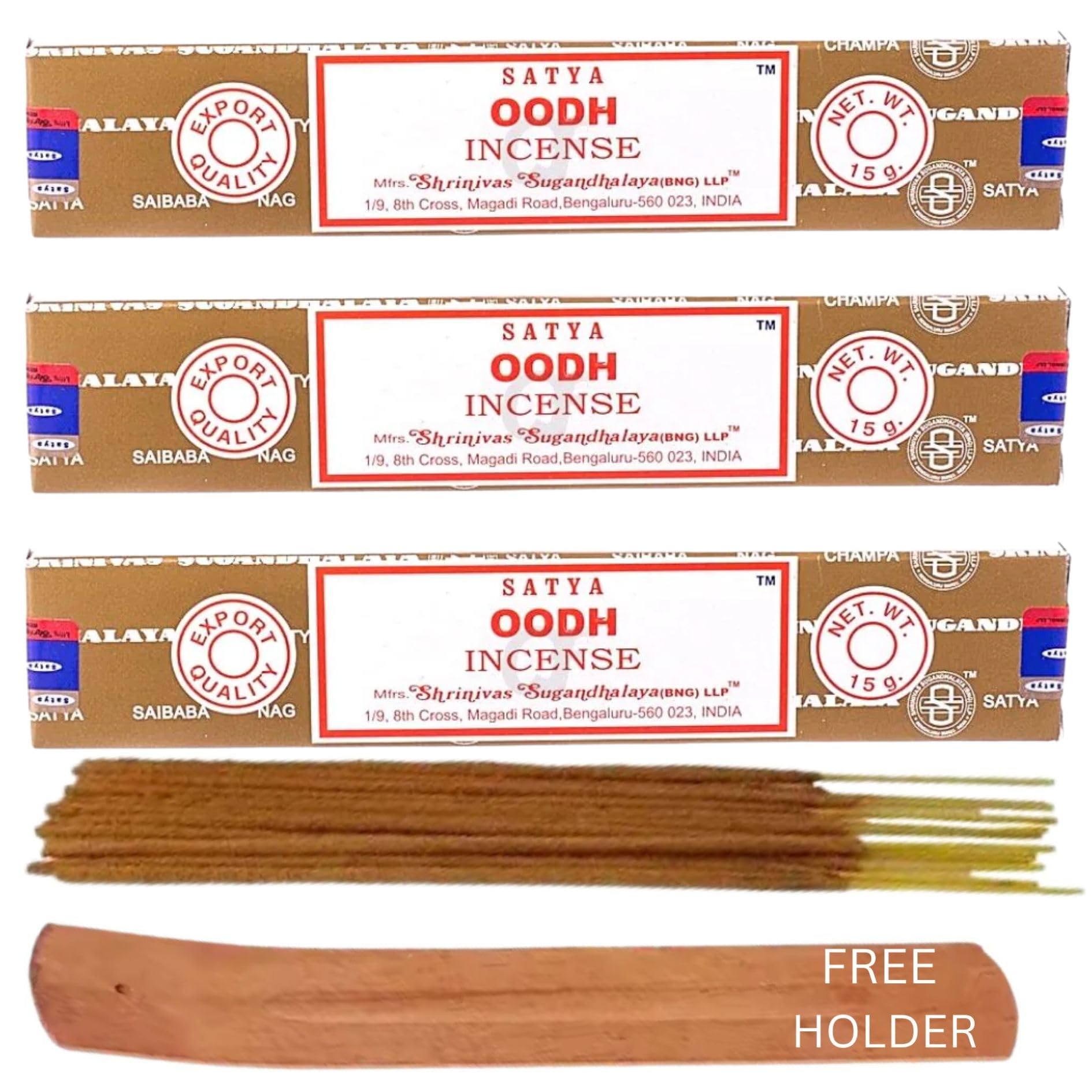 Fenny's Creations Satya Oodh Incense Sticks Pack Of 3 X 15G With Free Holder Agarbatti For Home, Outdoor, Aromatherapy, Spa, Yoga, Meditation, Healing
