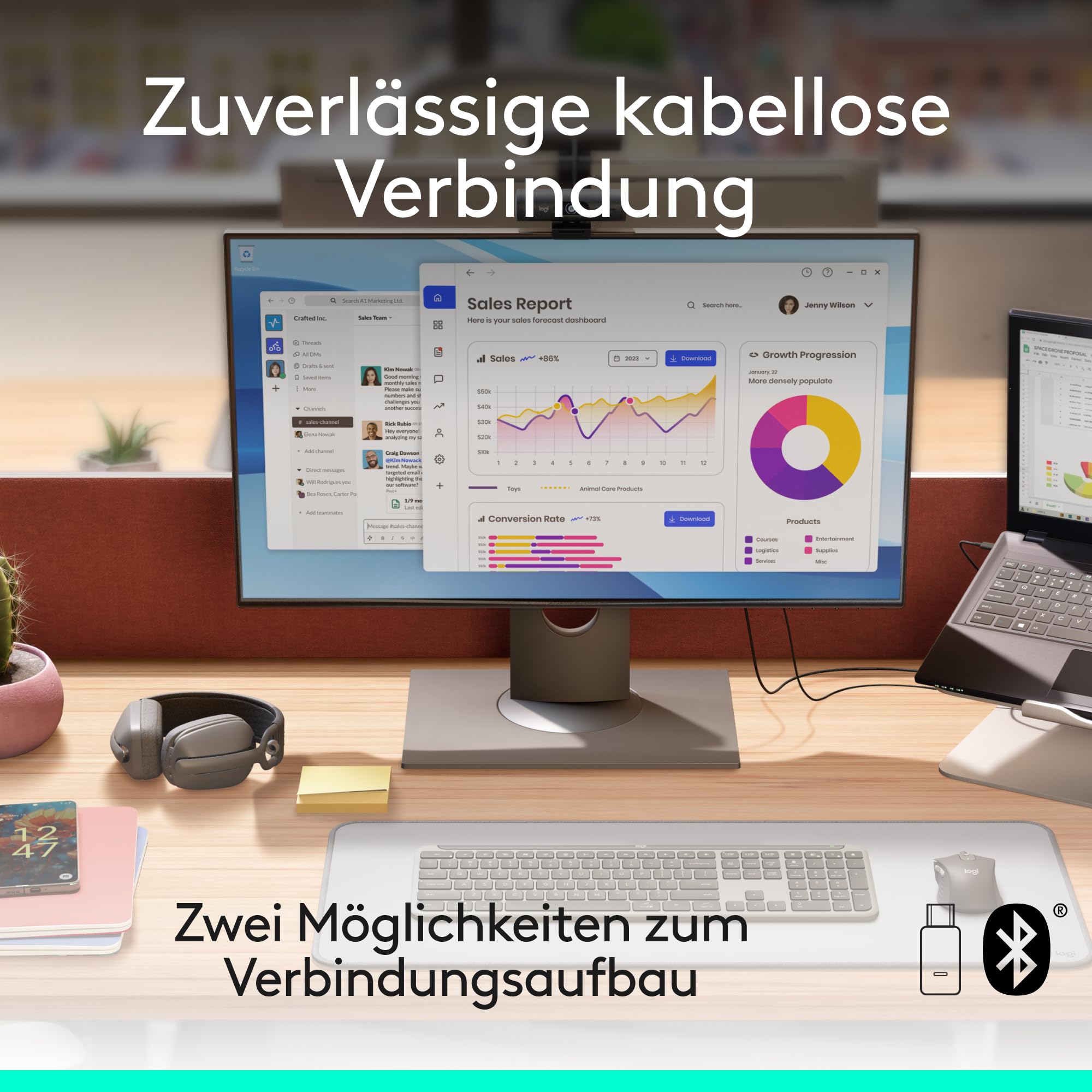 Logitech Zone Vibe Wireless Bluetooth Headset mit Mikrofon mit Geräuschunterdrückung, USB-A, USB-C, für Google Meet, Google Voice, Zoom, Mac/PC - Graphit
