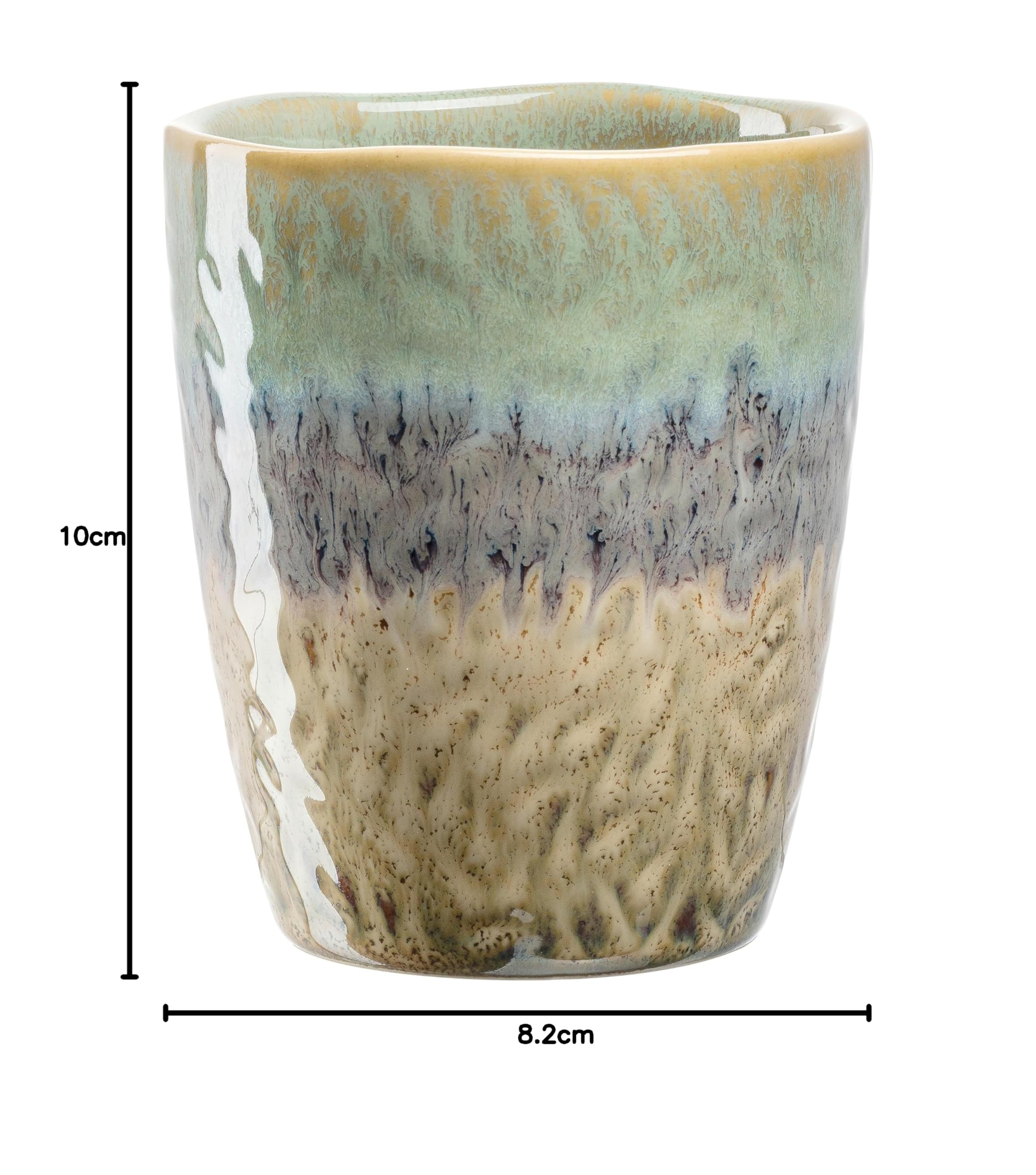 LEONARDO HOME Matera Becher Set 4-teilig - Steingut Tassen groß - Inhalt 300 ml - Handarbeit - Mikrowellengeeignet, spülmaschinenfest - 4er Set in grün/anthrazit/beige, 022841