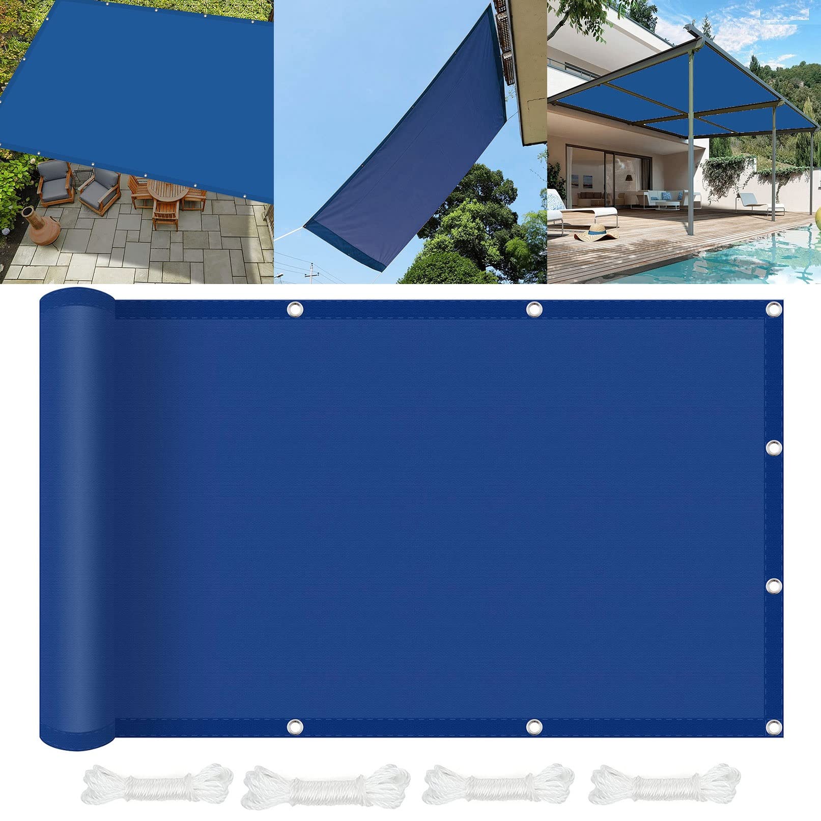 Voile d'ombrage anti UV à 98% bleu 3 x 5.5 m pour protéger le patio de la chaleur