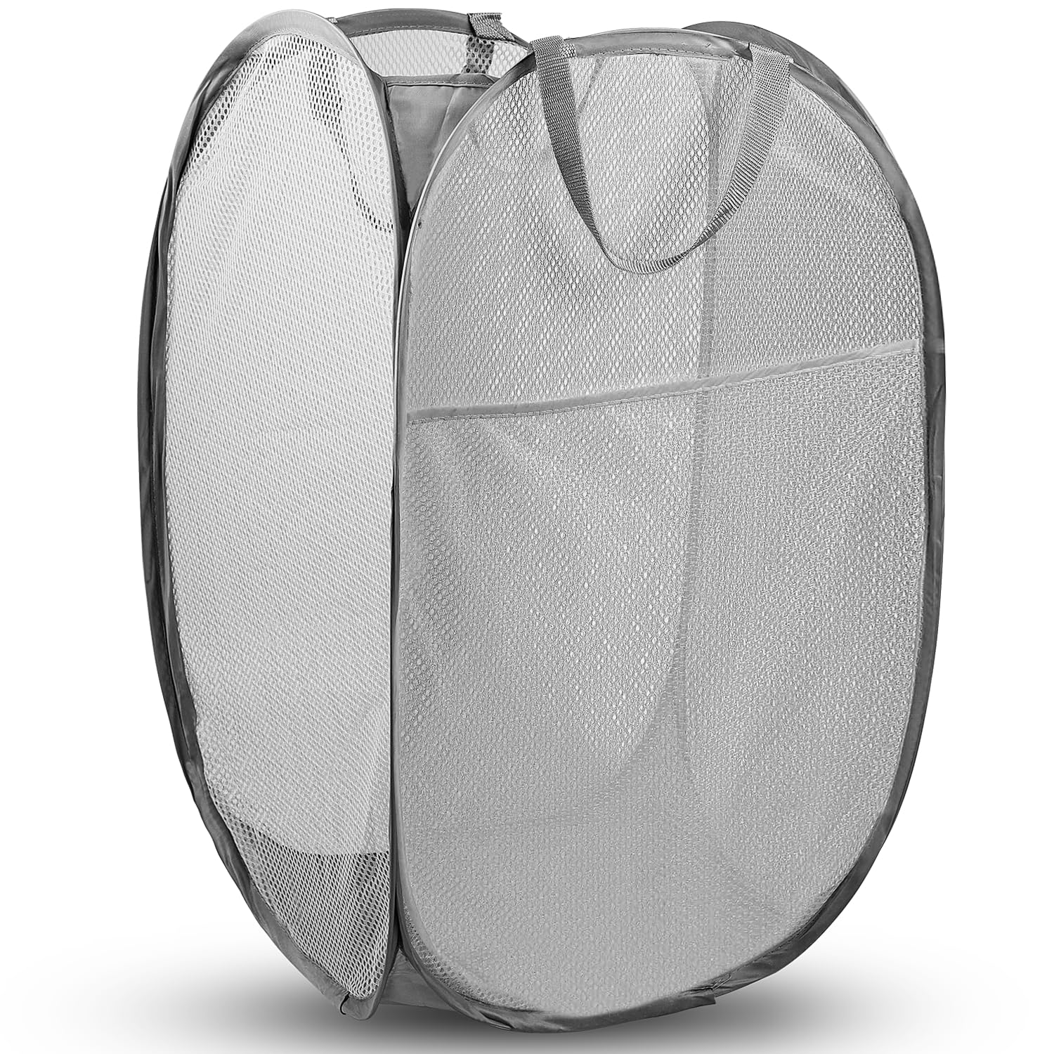 Photo 1 of Pop Up Laundry Hamper, 70 L Collapsible Mesh Basket with Side Pocket, Gray