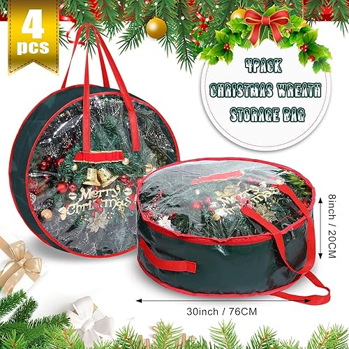 Miniatura 2 de Shappy 4 bolsas de almacenamiento de coronas de Navidad, contenedor de almacenamiento de coronas con ventana transparente, caja de almacenamiento a