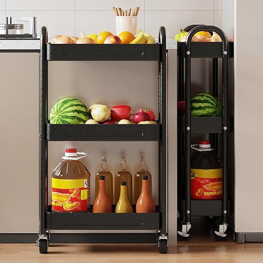 Slim Metal Storage Trolley (18cm Wide, 3-Tier)