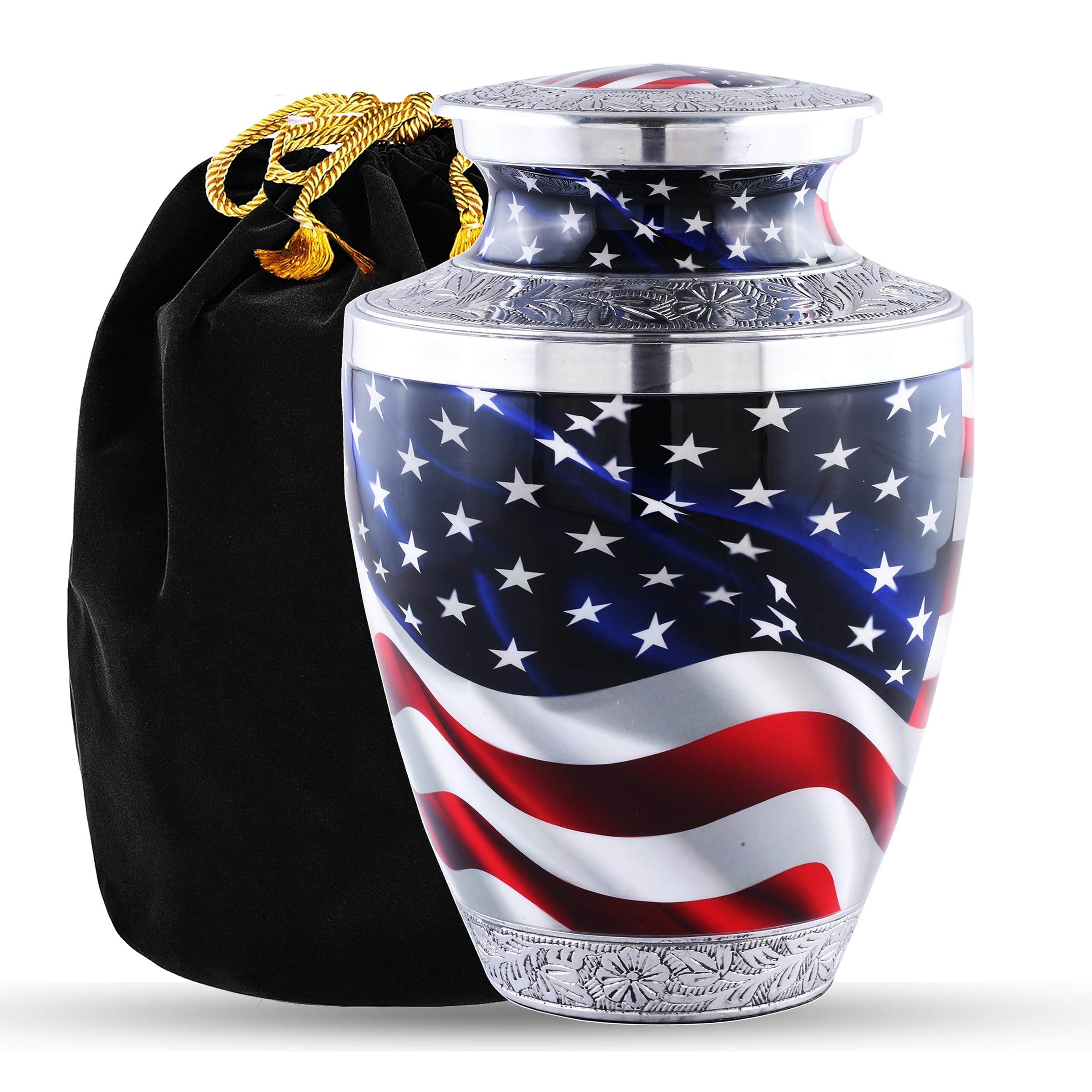 American Flag Cremation Urn Patriotic Decorative Memorial for Adult Human Ashes Unisex Design UOD-DIGNITYAMERICANFLAG25L Adult