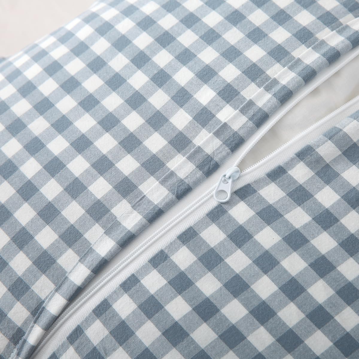 Silnuo Dusty Blue Plaid Ruffle Throw Pillow Covers Set of 2,Washed Cotton Shabby Checkered Gingham Pillow Shams Decorative Shams for Sofa,Couch,Liviing Room-20"x20"
