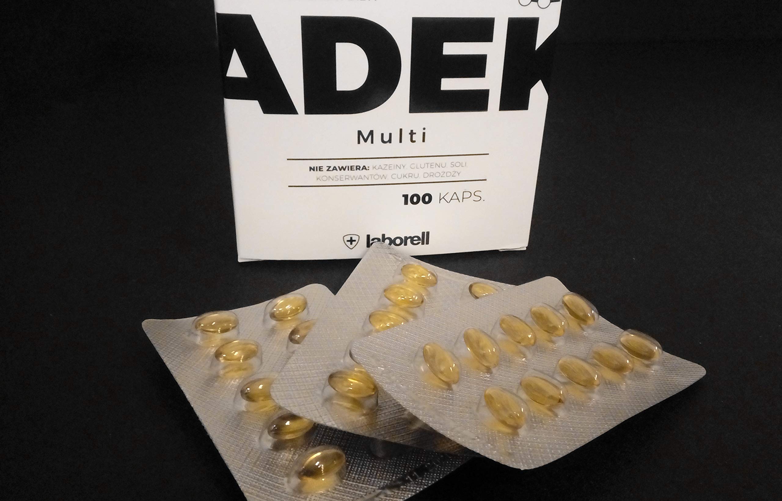 ADEK Multi 100 kapsułek witaminy A D E K kompleks bez kazeiny, glutenu, sól, cukieru, drożdży konserwantów, rozpuszczalne w tłuszczu, witaminy
