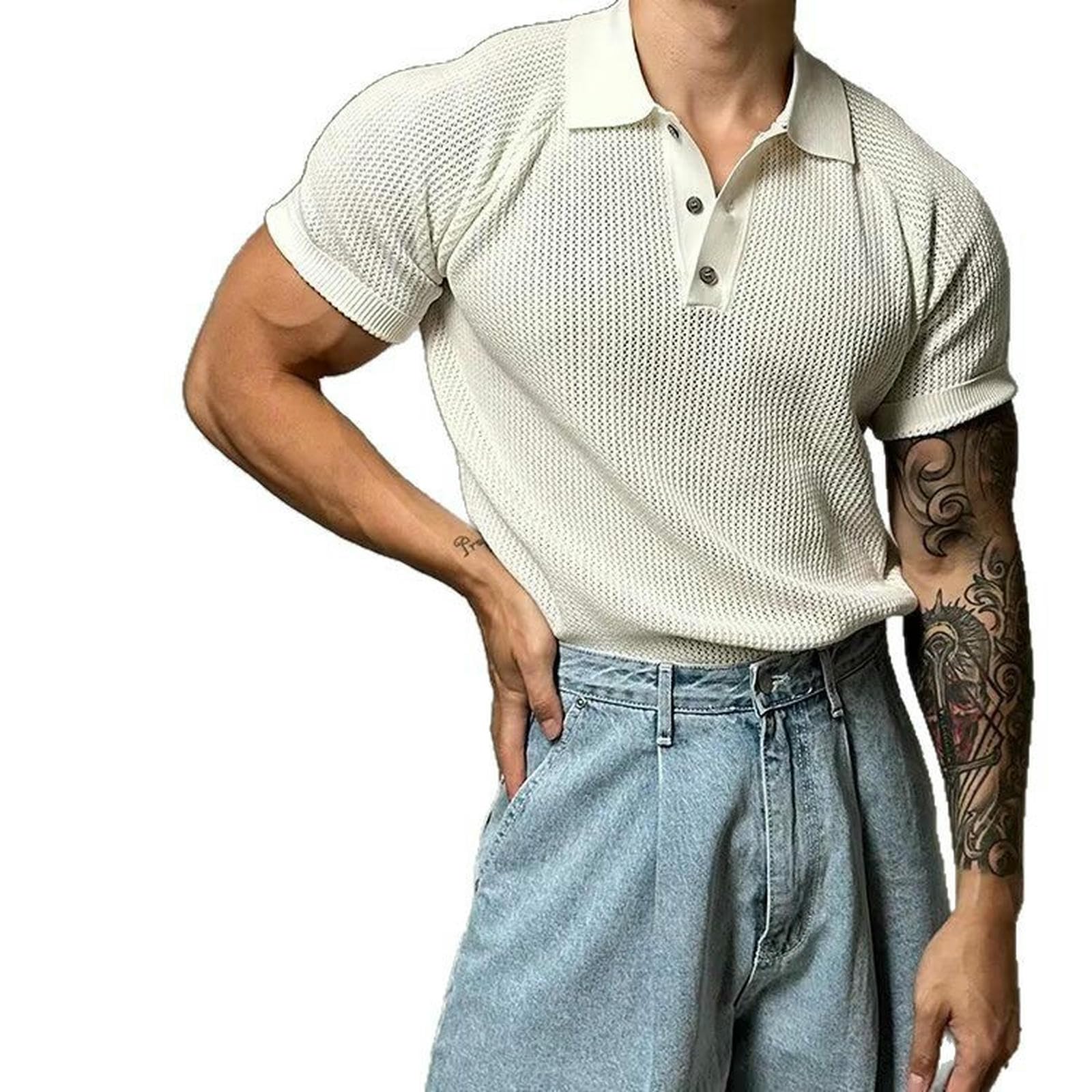 T-Shirt pour Homme Mode Masculine Blanc XL Manches Courtes Style Commercial