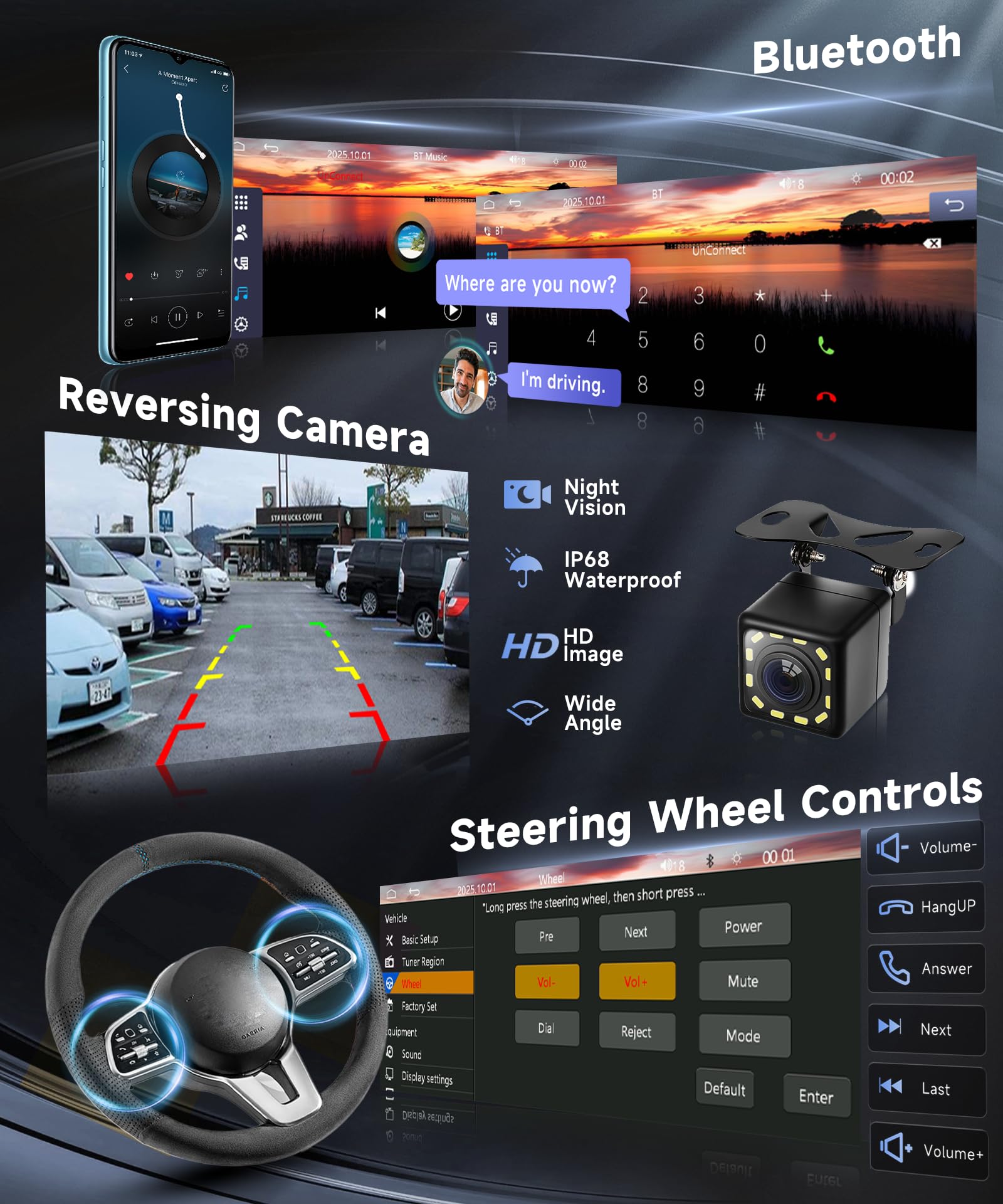 VECHTEL Autoradio 1 Din avec Carplay Android Auto sans Fil, 6.28 Pouces Incell HD Écran Tactile Poste Radio Voiture Soutien Bluetooth 5.2 Radio FM EQ USB/Type-C/AUX Mirror Link SWC Caméra de Recul