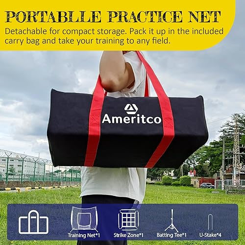 Miniatura 7 de Red de béisbol, red de práctica de béisbol de 7 x 7 pies con camiseta y objetivo, red deportiva de bolsillo grande para golpearbatear, lanzar, base