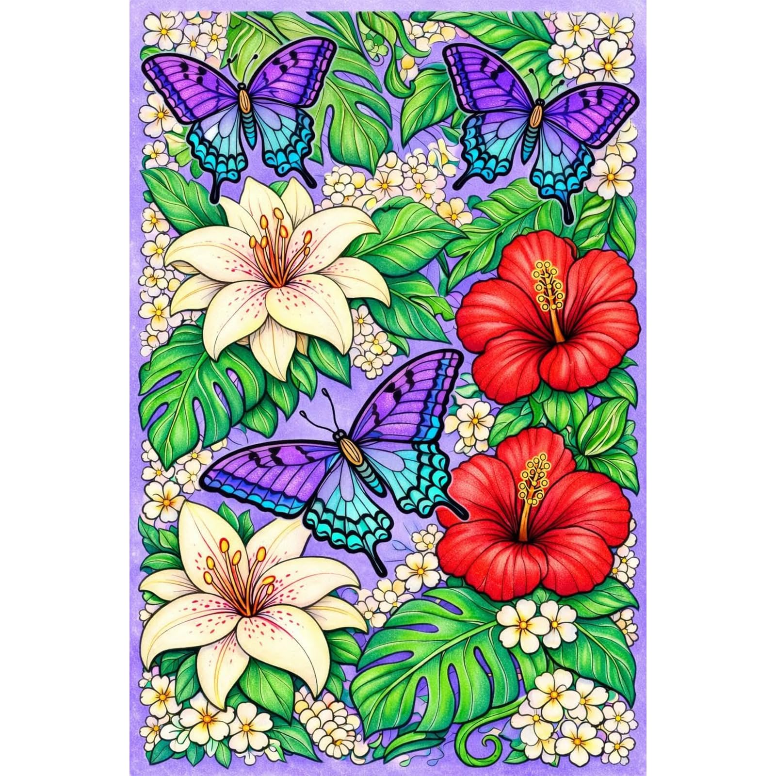 Poetrydraw Butterflies And Flowers 5D Round Drill Diamond Art Kit - Diy Painting For Adults/Beginners, Home Wall Decor, 11.81X17.7in