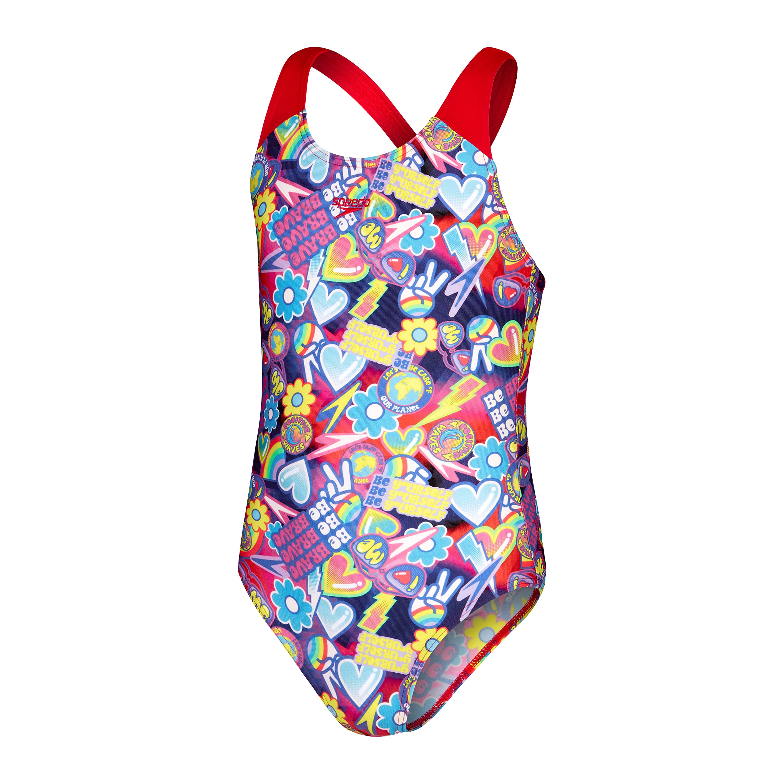 Speedo Traje de baño digital para niña, color azul y rosa