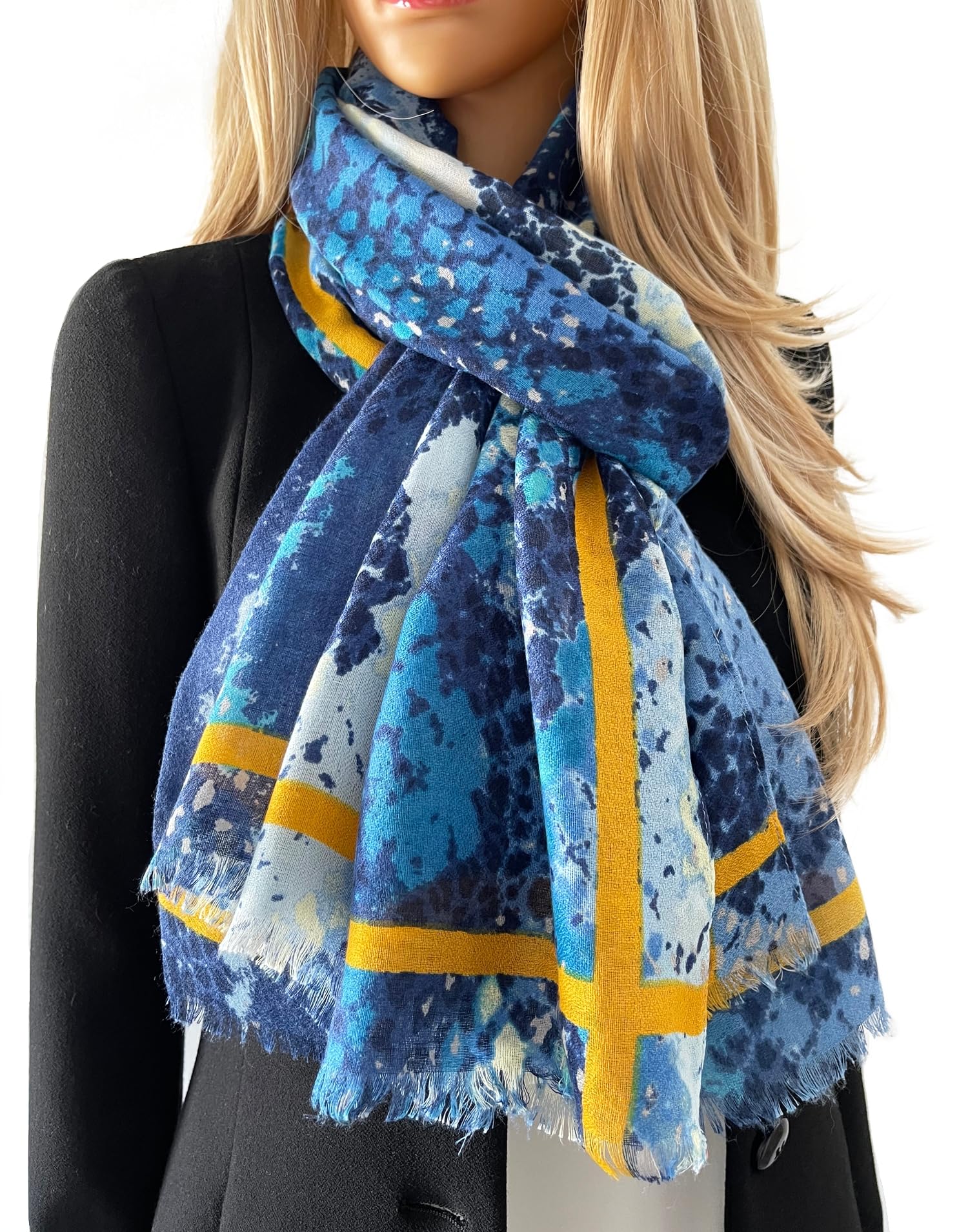 The Accessory Co. Women's Snakeskin Stripe: Blue Large Snakeskin Scarf For Leopard Print Blocks, Animal Shawl Wrap, Lightweight Scarves, Mustard Yellow Orange Red Teal, Neck Scarf Gift (Snakeskin Stripe: Blue)