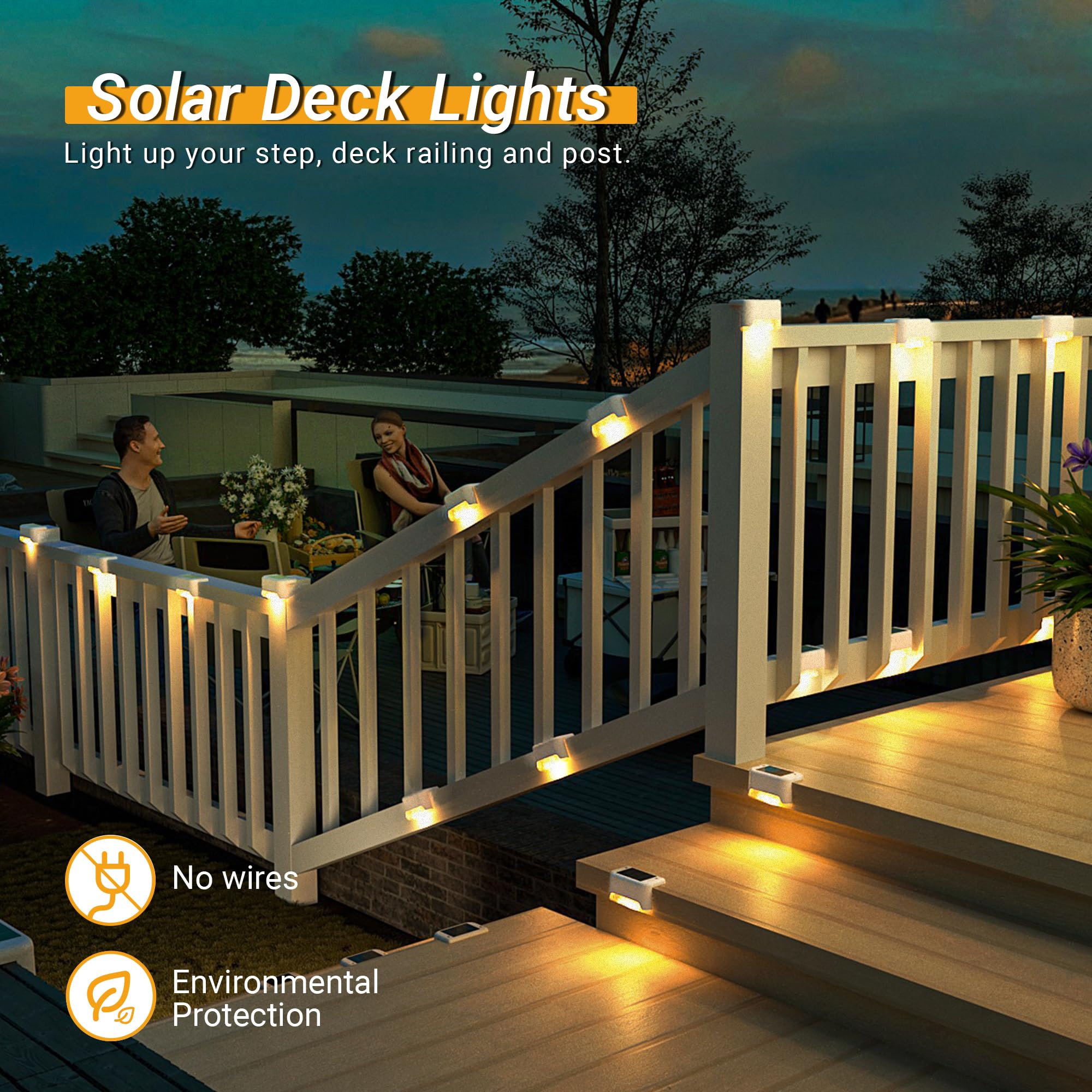 GIGALUMI Luces Solares para Exteriores Pack de 16, Luces para Escaleras, Impermeables, Iluminación LED para Escaleras Exteriores, Escalones, Vallas, Patios, Terrazas, Blanco, Blanco Cálido