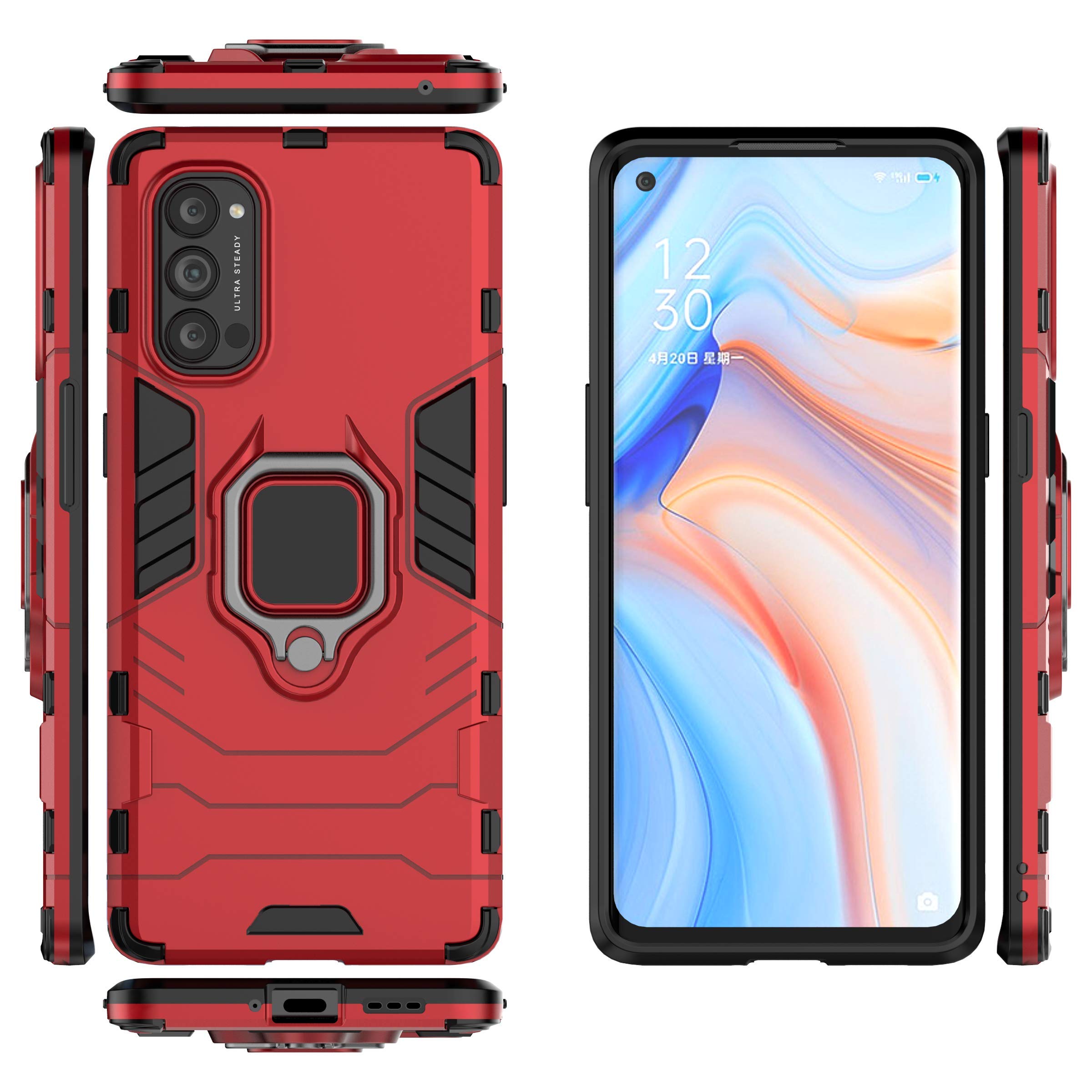 MRSTER Funda OPPO Reno4 Pro 5G, Armor Funda con 360 Anillo Soporte, Anti-Arañazos con Absorción de Choque Resistente Carcasa Protectora para OPPO Reno4 Pro 5G. HB Black — view 2