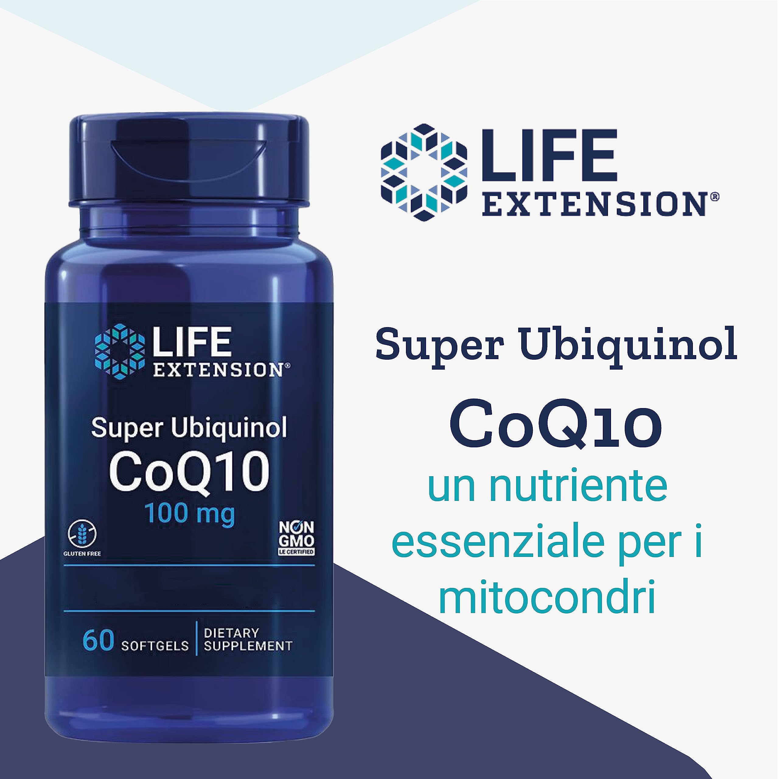 Life Extension, Super Ubiquinol, 100 mg, Kaneka-Q10, 60 Capsule molli, Testato in Laboratorio, Senza Glutine, Senza Soia, Non OGM