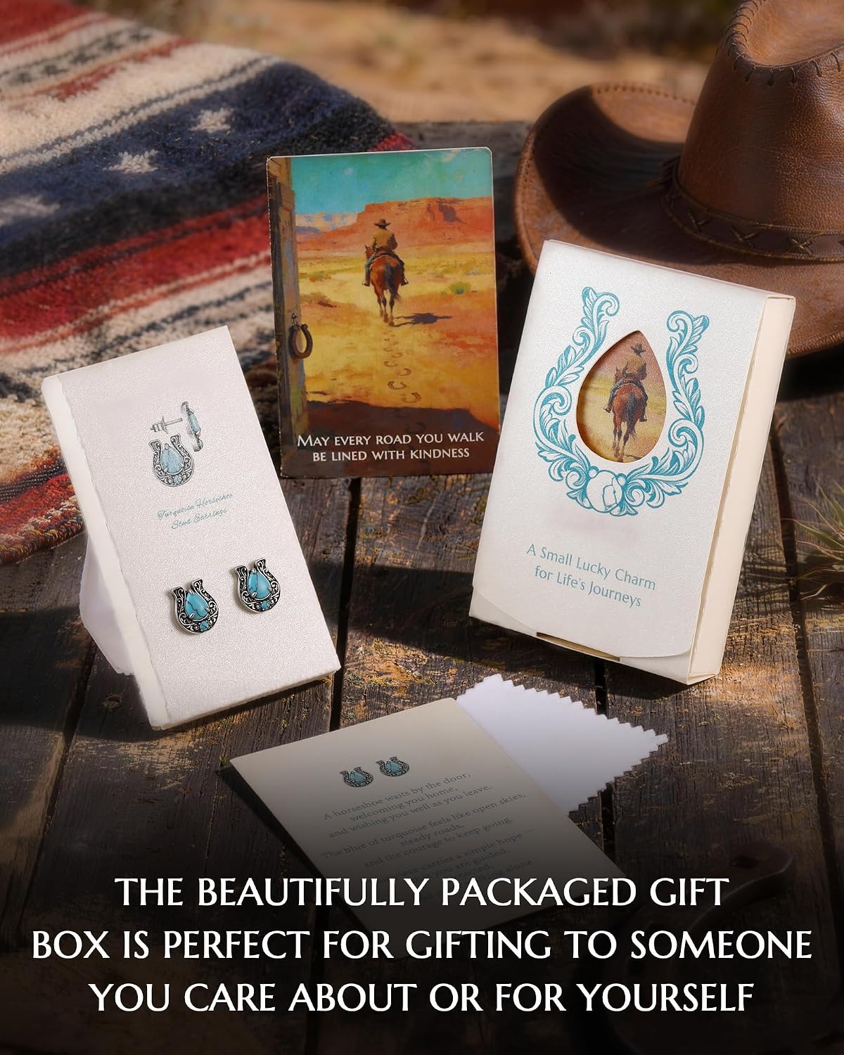 Horse Shoe Turquoise Stud-Earrings for Women – 925-Sterling-Silver Vintage Western Country Jewelry Gift for Mom on Birthday Mother's Day