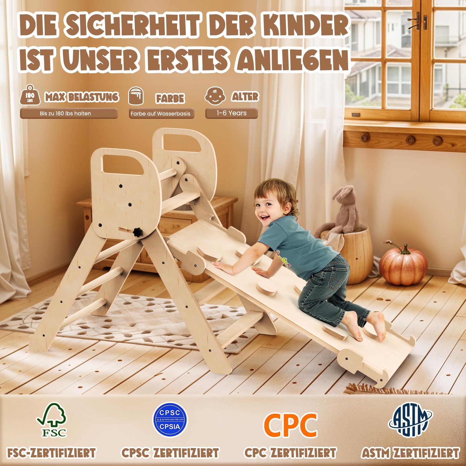 7-in-1 Montessori Klettergerüst Indoor Set, Verformbares Kletterdreieck mit Rutsche und Kletterbogen, Ideal für Babys und Kleinkinder 1-6 Jahre, Fördert Spiel, Bewegung und Kreativität