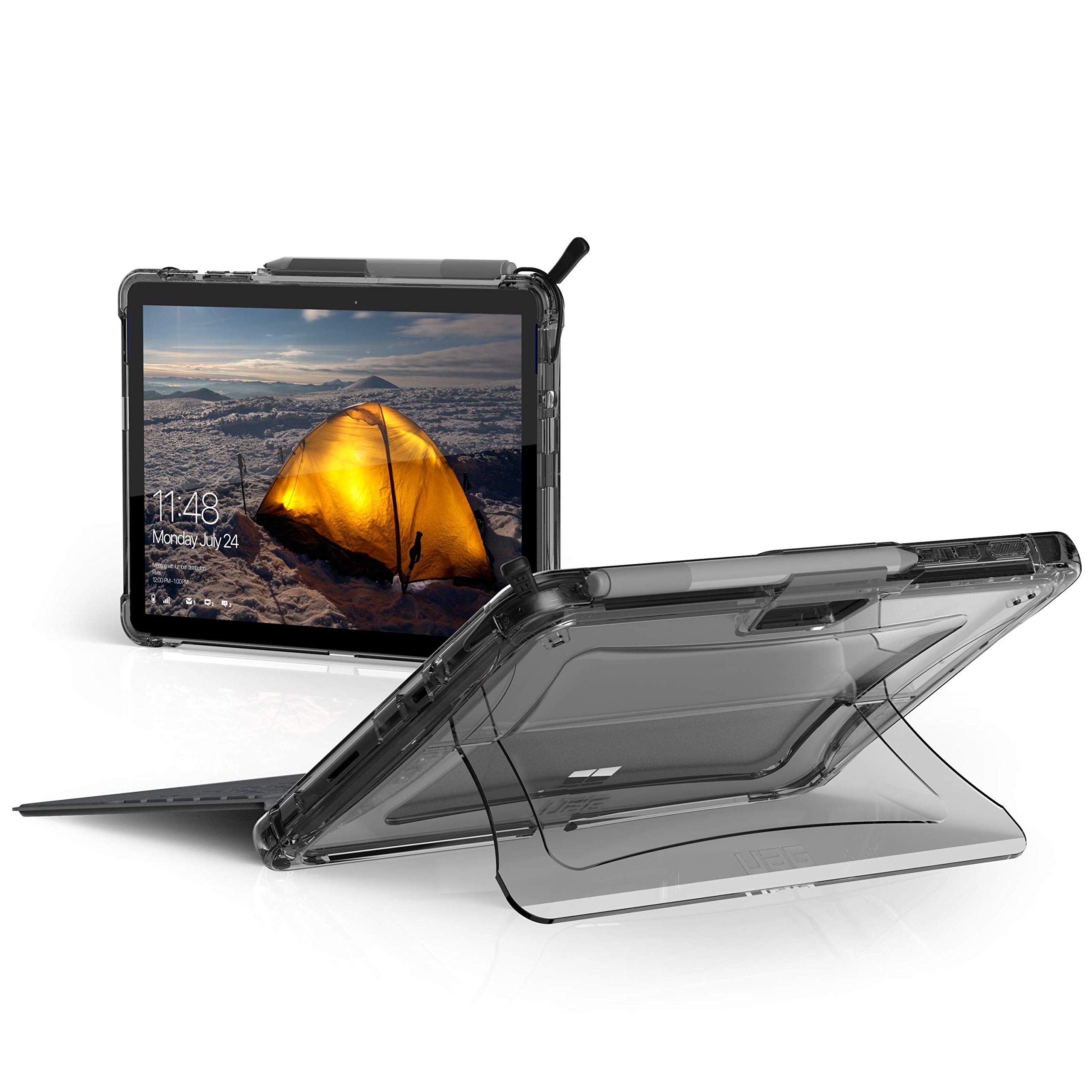 Urban Armor Gear Plyo Schutzhülle für Microsoft Surface Go 3 / Go 2 / Go Hülle [Sturzfest, Stufenlos verstellbarer Kickstand, Surface Pen Halterung, Type-Cover kompatibel] ice (transparent)
