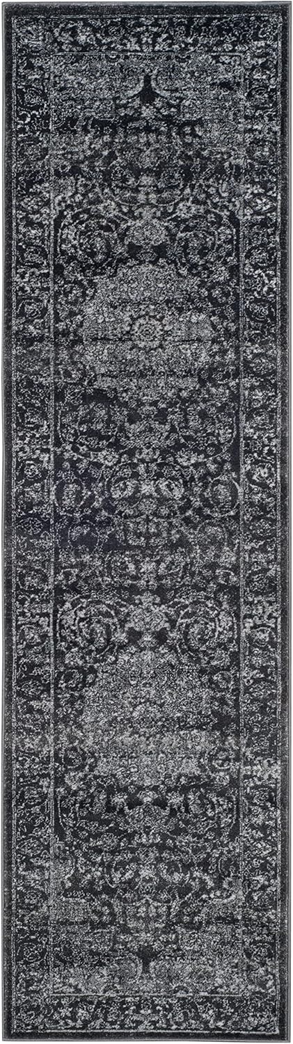 SAFAVIEH Carnegie Collection Runner Rug - 2'3" x 6', Dark Grey & Cream, Vintage Distressed Design, Non-Shedding & Easy Care, Ideal for High Traffic Areas in Living Room, Bedroom (CNG631P)