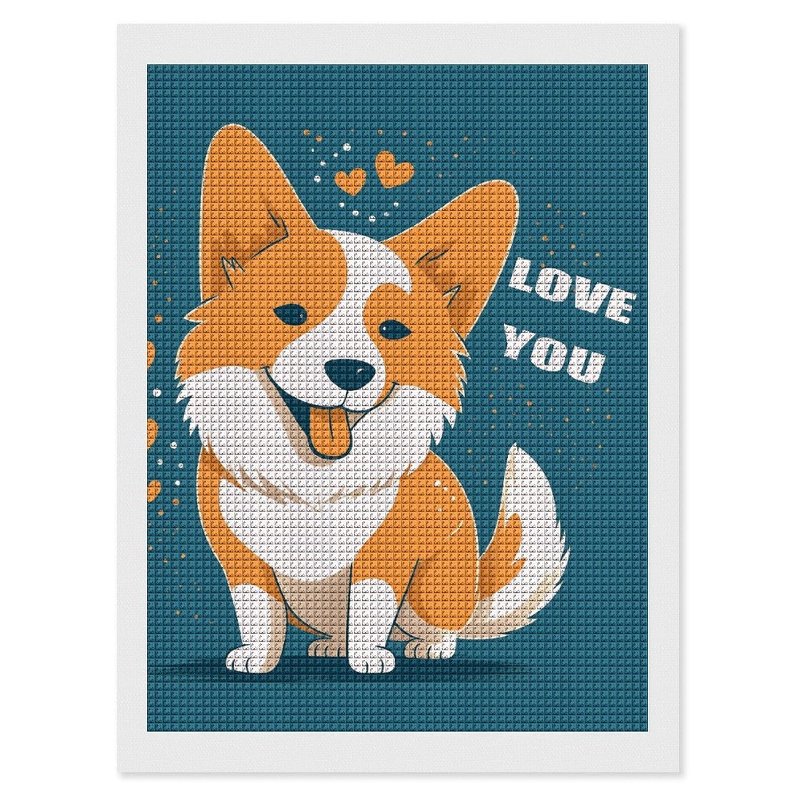 Corgi I Love You Diamond Art Kits for Adults, DIY 5D Diamonds Painting Kits for Beginner, Round Full Drill Diamond Dots Painting, 12"x16" Diamonds Pictures Gem Art and Crafts Wall Decor
