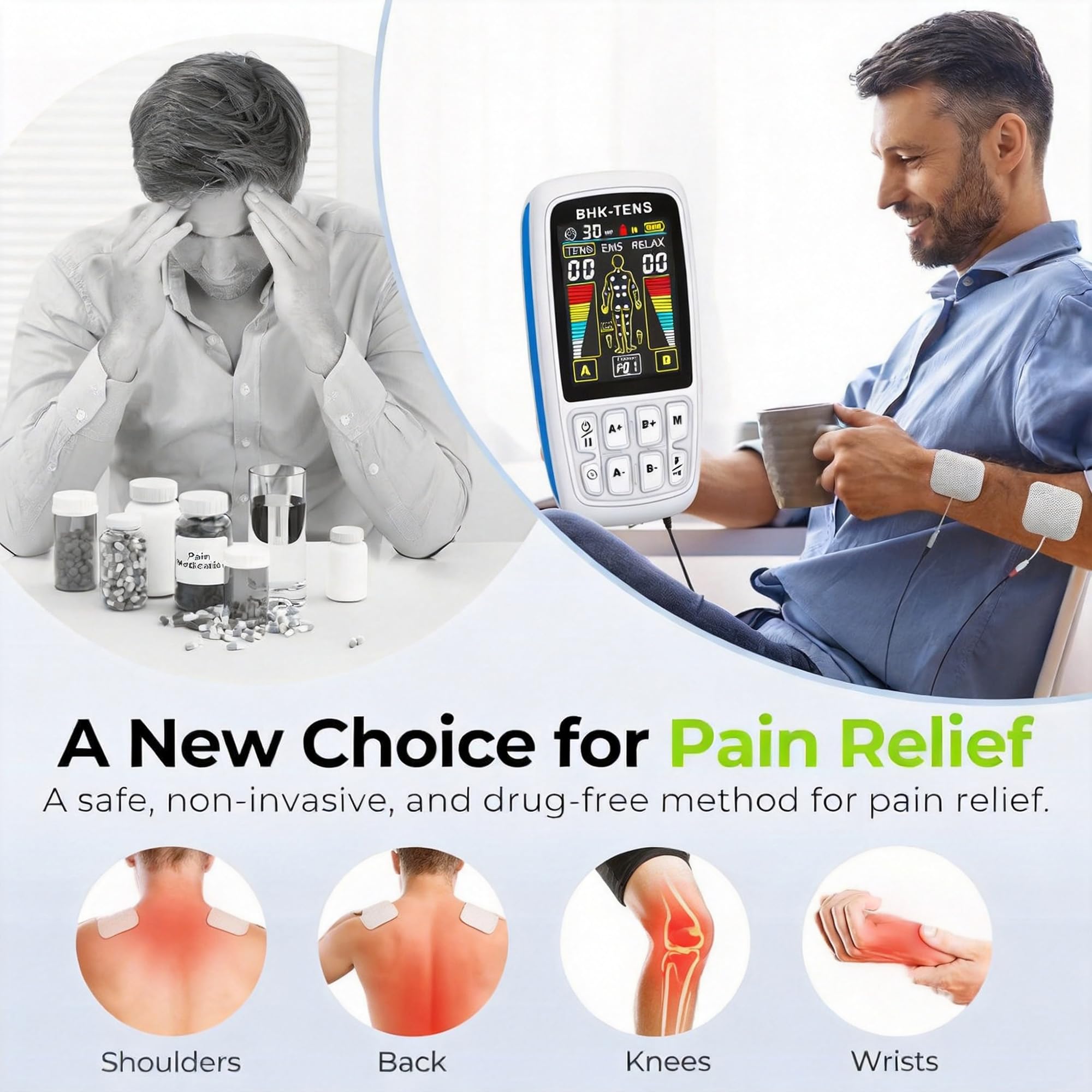TENS Unit EMS Muscle Stimulator, 3-in-1 Dual Channel Electronic Pulse TENS Machine with Clear LCD Screen, 28 Modes Rechargeable Pain Relief Machine for Back, Sciatica, Neck, Knee & Muscle Soreness — Amazon image 6