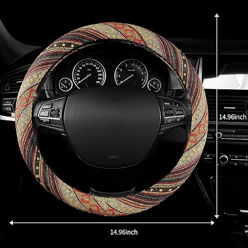 Miniatura 7 de GXT Manta Baja de 15 pulgadas para volante de automóvil, ajuste universal para la mayoría de los automóviles, estilo étnico, tela de lino gruesa