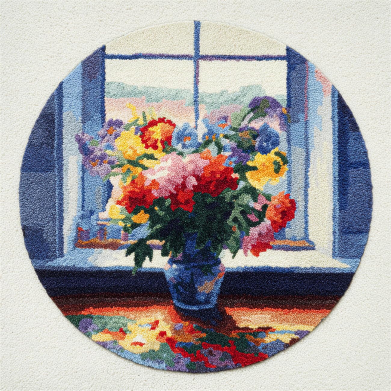 Kitquiver Latch Hook Rug Kits Flowers By The Window DIY for Kids and Adults Gift for Family Friends Needlework Crafts Cute Gifts 50x50cm