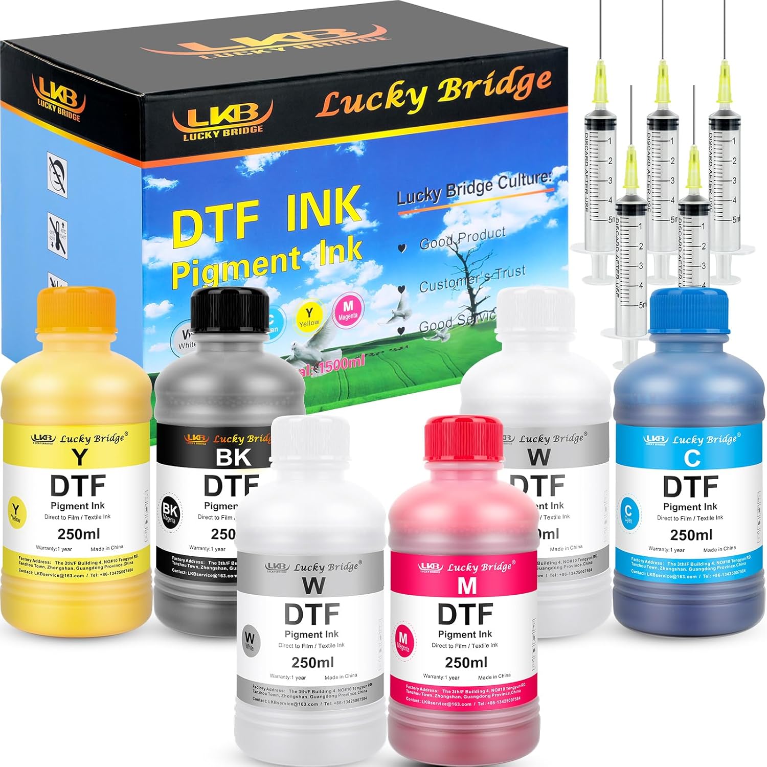 Lucky Bridge DTF Ink 6x250ml Premium Pigment Ink for PET Film Heat ...