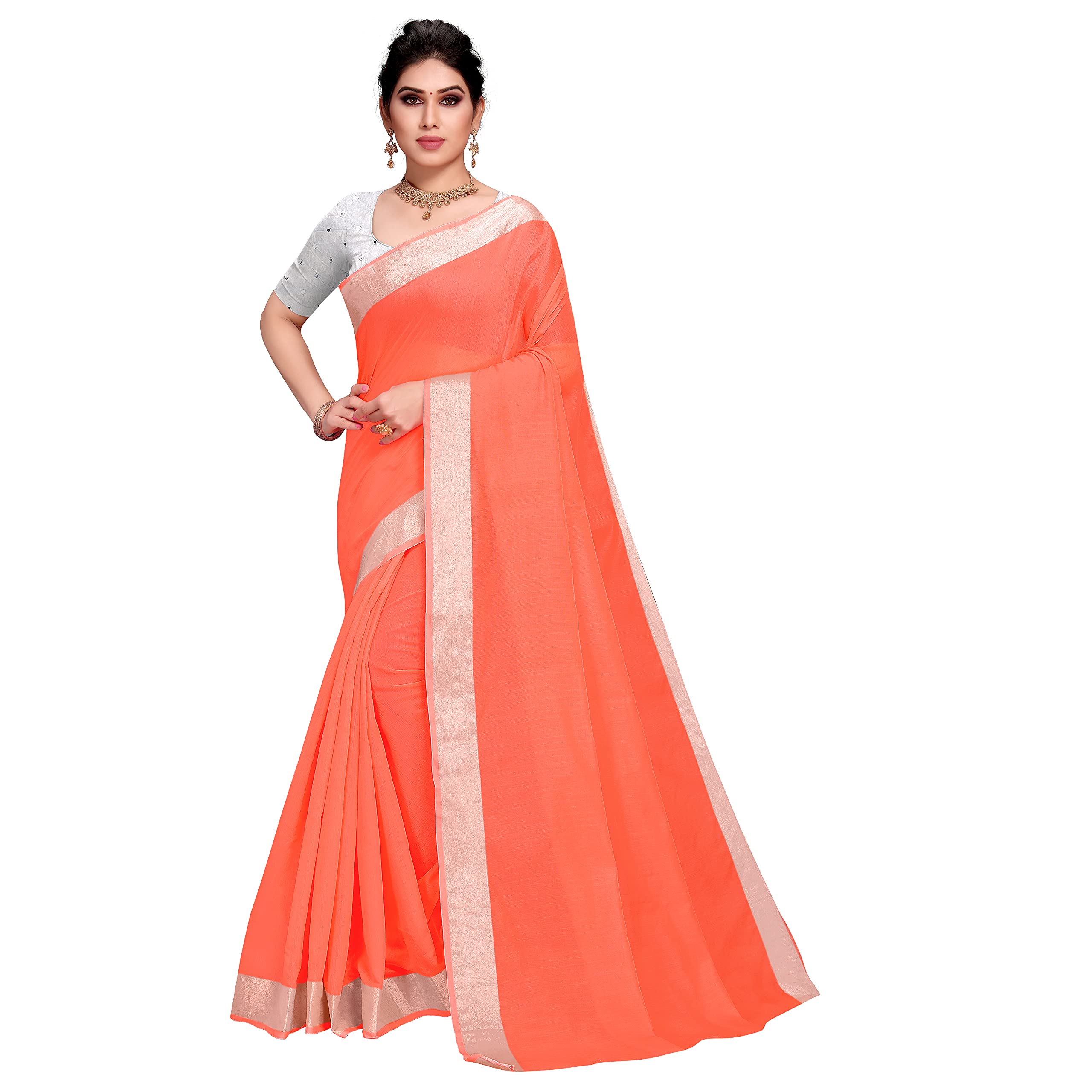 Sidhidata Textile Women's Cotton Silk Plain Saree With Unstitched Blouse Piece