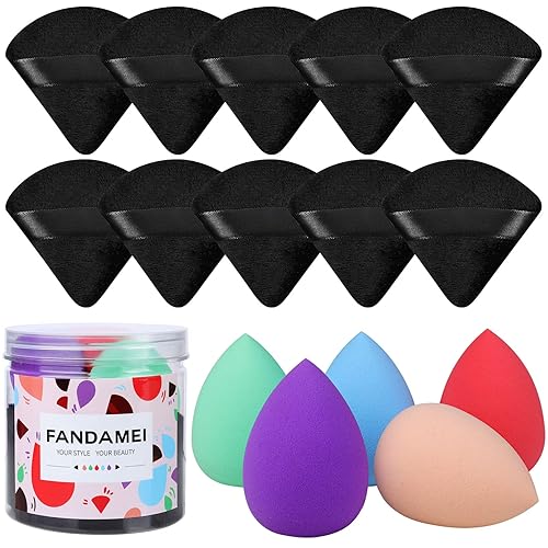 FANDAMEI Esponjas de maquillaje para base, soplo de polvo triangular, 5 esponjas de maquillaje, 10 unidades de polvo, para polvo mineral suelto