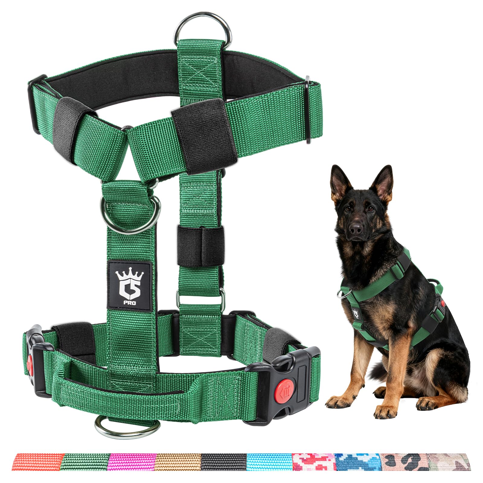 TSPRO Premium Ultraresistant No Pull Dog Harness for Medium to Large Dogs, Heavy Duty, Adjustable with Quick-Release Buckle & Padded Handle, for Walking, Hiking, Running (Green 25, M) โ image 1
