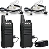 RT22 Walkie Talkies, Mini 2 Way Radio Rechargeable, VOX Handsfree, Portable, Two-Way Radios Long Range with Earpiece, for Family Road Trip Camping Hiking Skiing(2 Pack, Black)