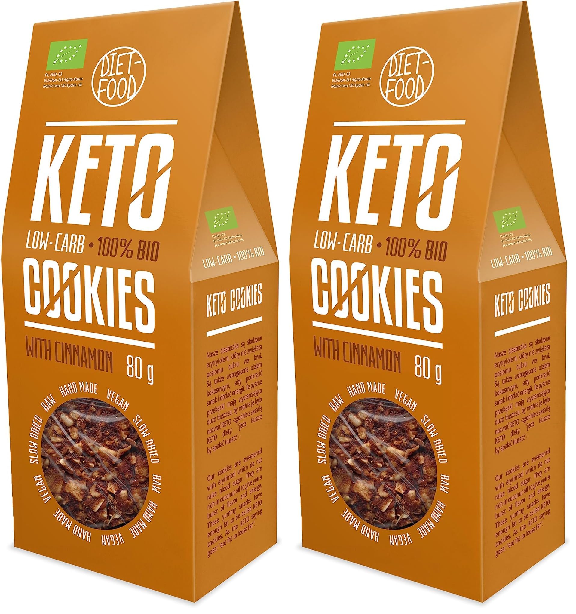 Diet-Food Bio Keto-Kekse mit Zimt - Zuckerfreie Süßigkeiten - Gesüßt mit Erythritol - Kalorienarme Snacks - Ideal für die Arbeit, das Fitnessstudio, die Schule oder als Zwischenmahlzeit - 80g
