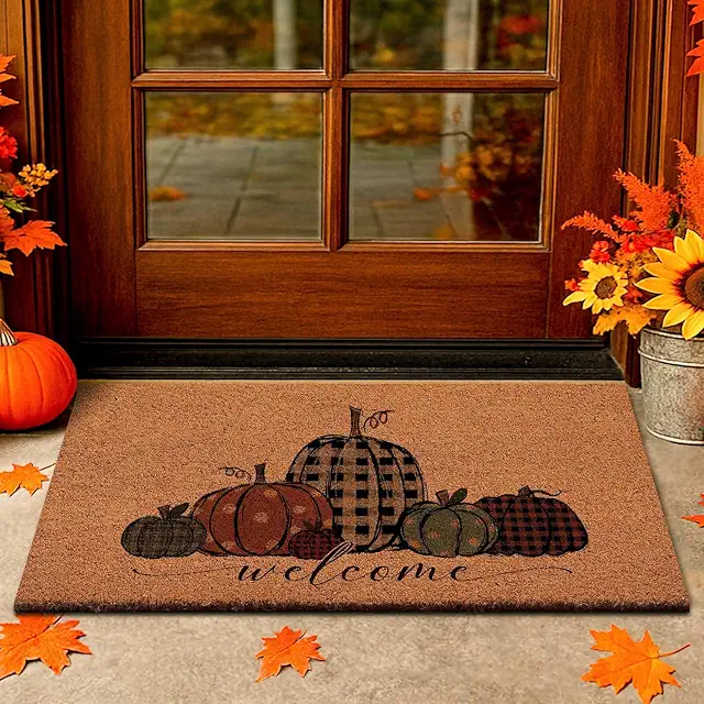 Autumn Coconut Doormat with Pumpkin Design - Non-Slip Indoor/Outdoor Welcome Mat 42x76cm